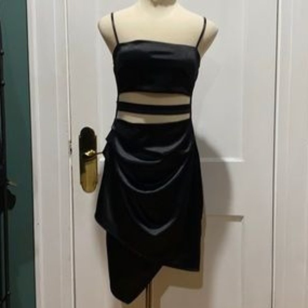 Satin Black Cutout Midi Dress
